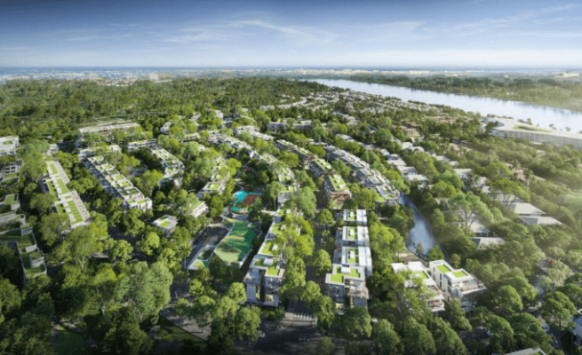 Những ngôi nhà phố, biệt thự Blue Forest được ôm ấp bởi những mảng xanh từ 7 tầng thiên nhiên. Ảnh: Ecopark