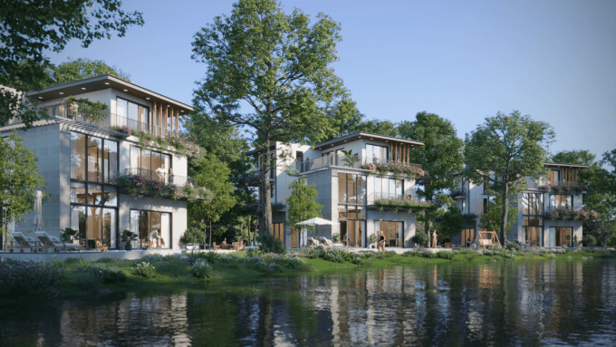 Những căn biệt thự đơn lập có tầm nhìn hướng sông. Ảnh: Ecopark